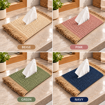 Woven Fringed Tissue Box Cover