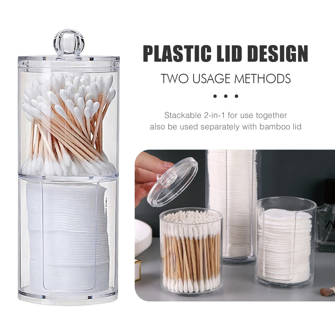 2 in 1 Clear Cotton Swab and Cotton Pad Organizer Acrylic Bathroom Vanity Storage Box