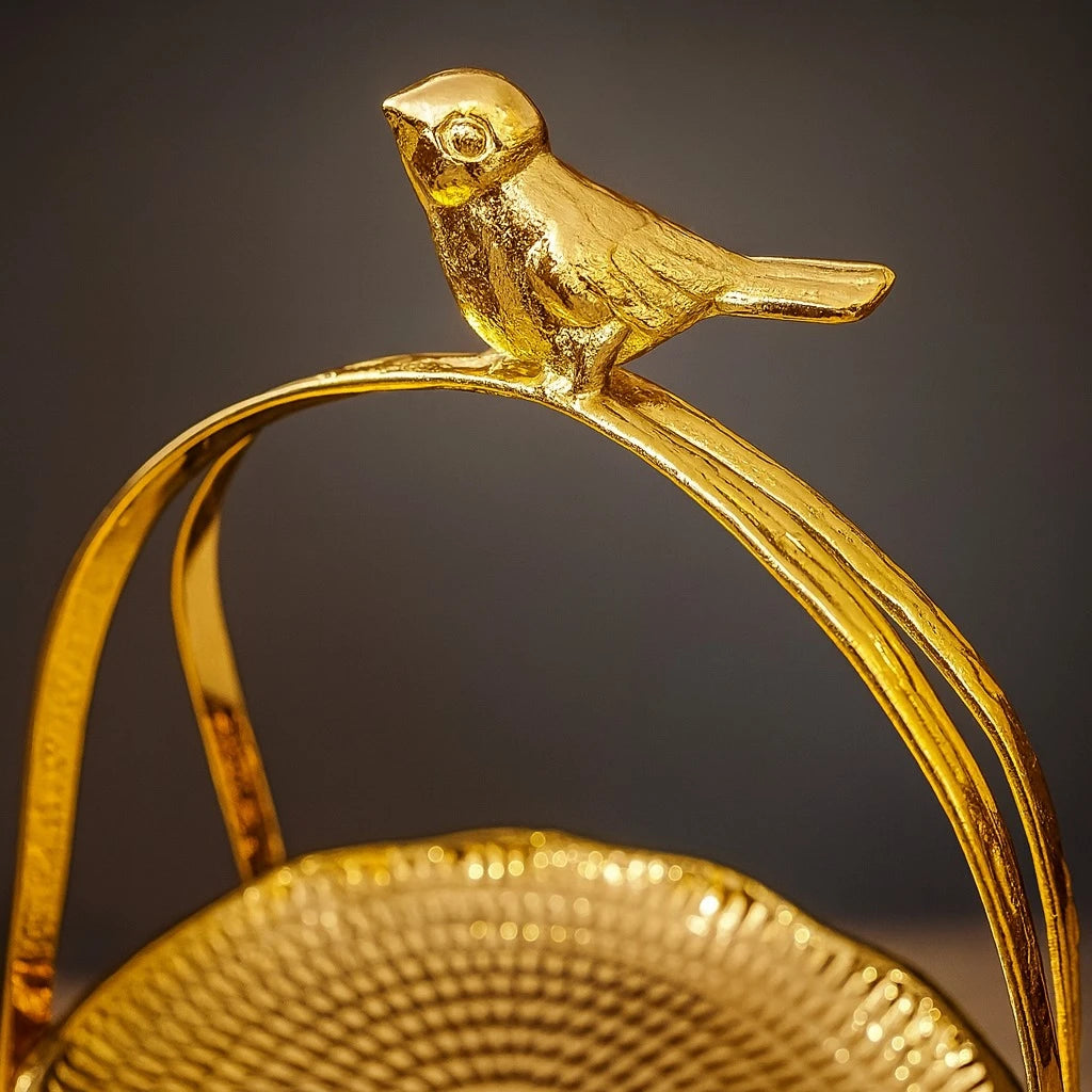 2-Tier Gold Serving Stand with Bird Topper