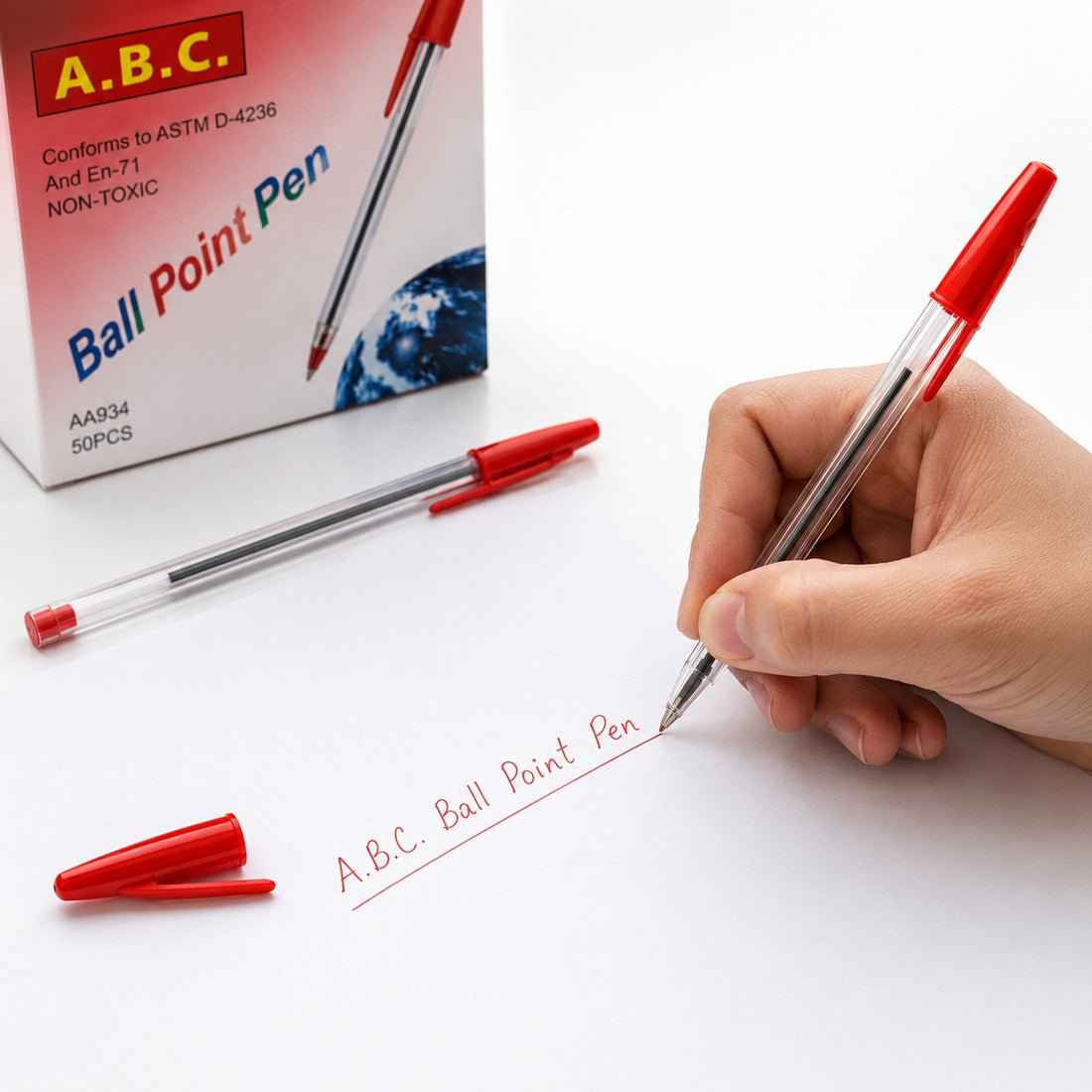 Red Ball Point Pens Box of 50 Smooth Writing Non Toxic Pens for Office School Study and Everyday Writing