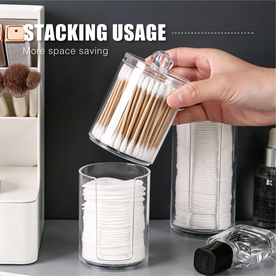 2 in 1 Clear Cotton Swab and Cotton Pad Organizer Acrylic Bathroom Vanity Storage Box