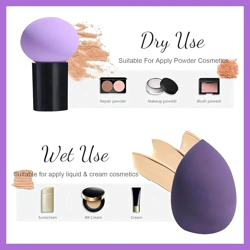 4 Piece Makeup Brush and Sponge Set with Foundation Brush Mushroom Puff and Storage Box
