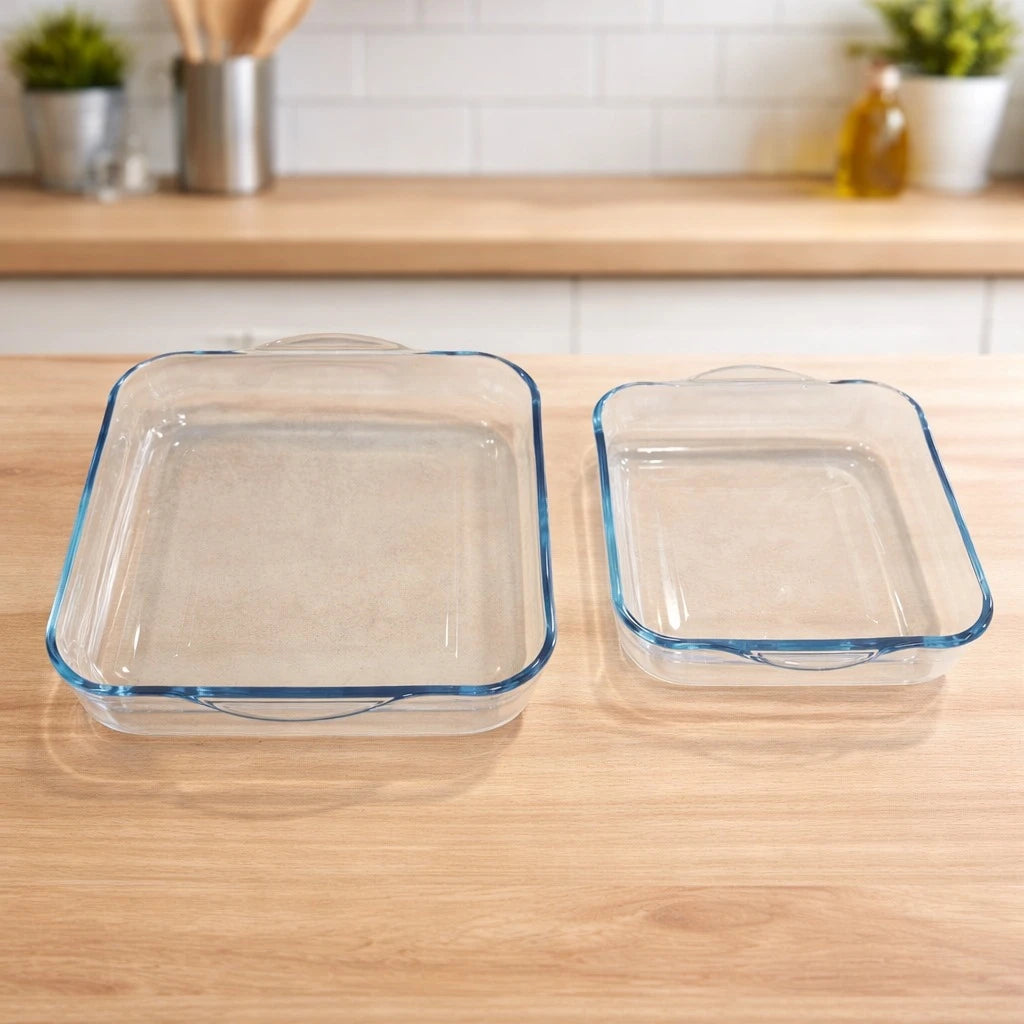 Borart Square Glass Baking Dish Set Borart Borosilicate Turkish Made Oven Tray Roasting Casserole Set 2 Pieces