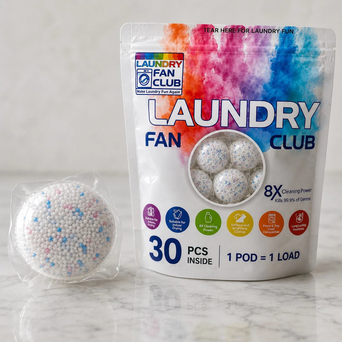 Laundry Fan Club Laundry Pods Detergent Capsules 30 PCS 8X Cleaning Power Long Lasting Freshness