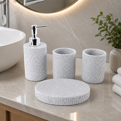 4 Piece Ceramic Bathroom Accessories Set with Soap Dispenser, Toothbrush Holders & Soap Dish