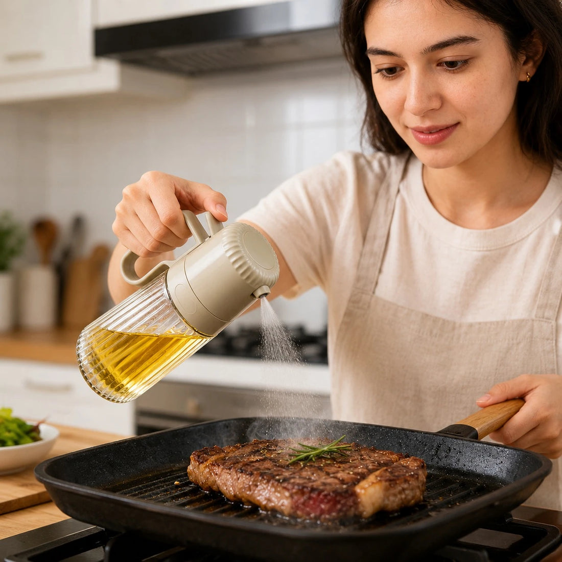 Oil Sprayer Glass Bottle Olive Oil Dispenser Cooking Oil Mister Salad Dressing Bottle Vinegar Dispenser Kitchen Spray Bottle Air Fryer Oil Sprayer BBQ Grilling Bottle 230ml
