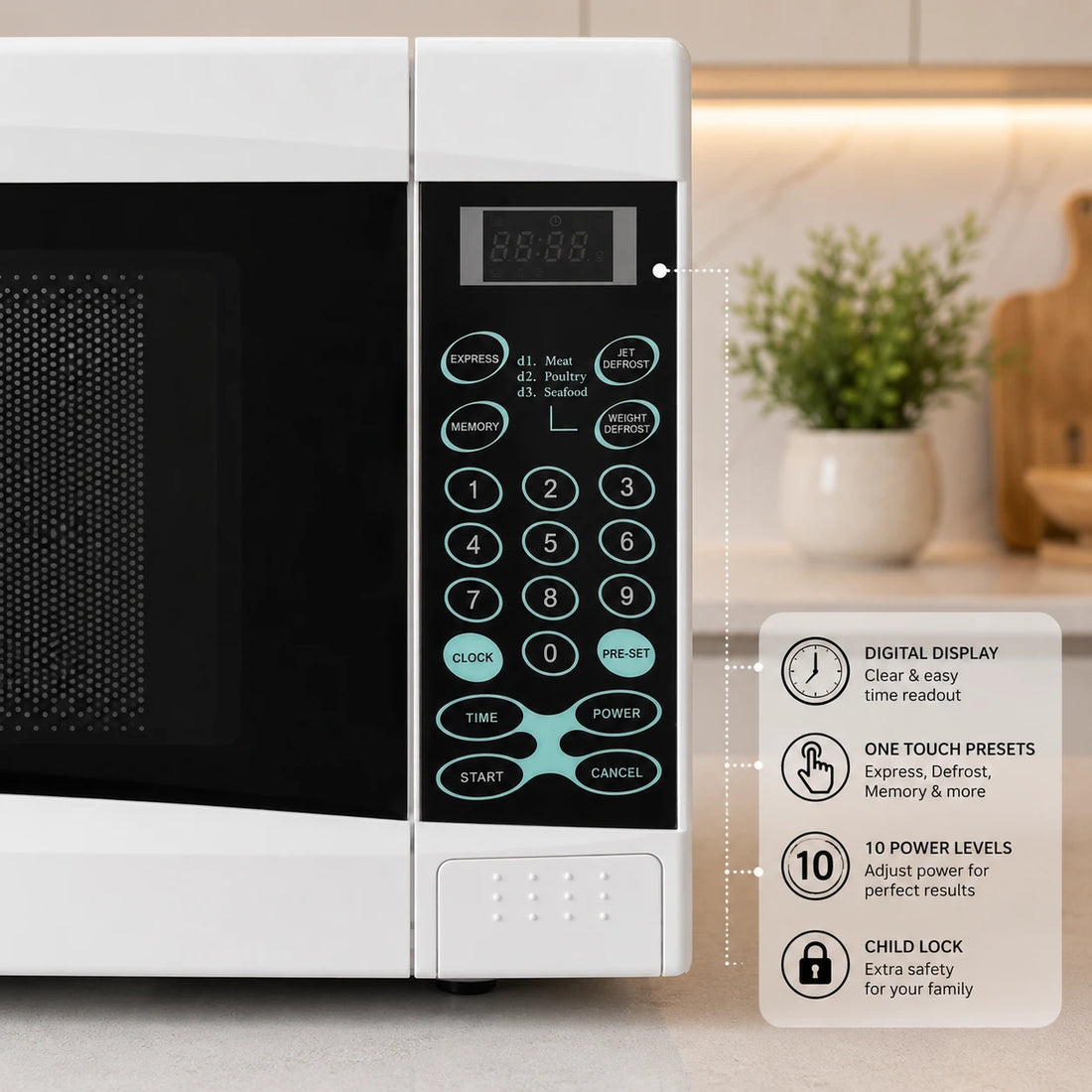 Microwave Oven General Star Digital Control Jet Defrost 20 Liter White Microwave Oven Kitchen Appliance