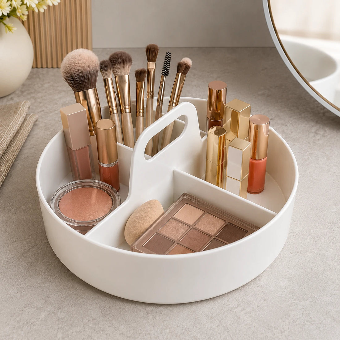 Makeup Organizer Rotating Vanity Tray Bathroom Counter Organizer Detachable Stackable 360 Degree Rotation