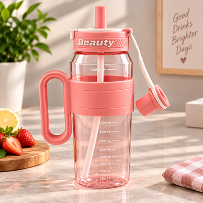 1200ml Water Bottle with Straw and Handle