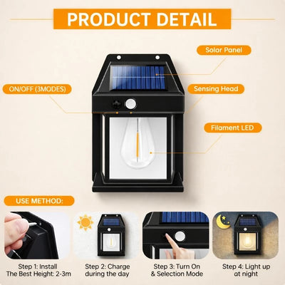 Solar Wall Lamp Outdoor Motion Sensor LED Light Waterproof Solar Garden Lamp 3 Lighting Modes PIR Motion Sensor Warm White 600LM