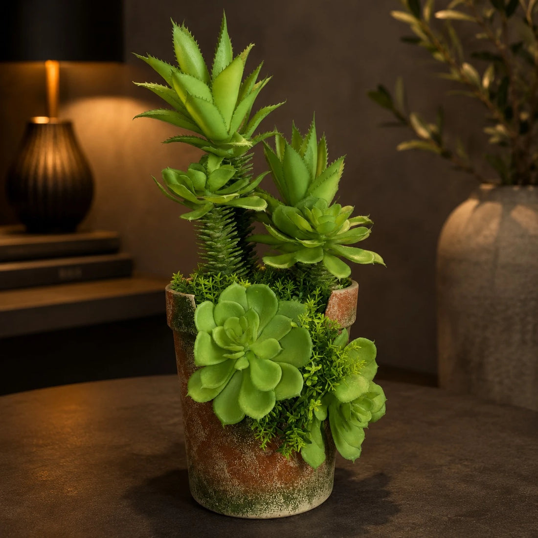 Artificial Palm Style Succulent Arrangement Decorative Greenery Plant Pot Home Office Decor