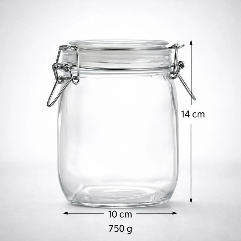 Airtight Glass Pickle & Jam Storage Jar with Metal Clamp Lid Food Storage, Fermentation & Pantry Container 750g