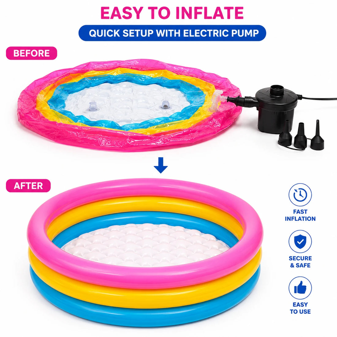 Inflatable Kiddie Summer Pool Colorful Kids Pool Family Garden Play Pool