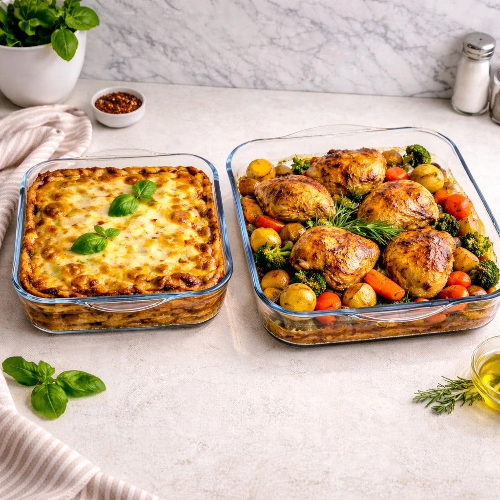 Borart Square Glass Baking Dish Set Borart Borosilicate Turkish Made Oven Tray Roasting Casserole Set 2 Pieces