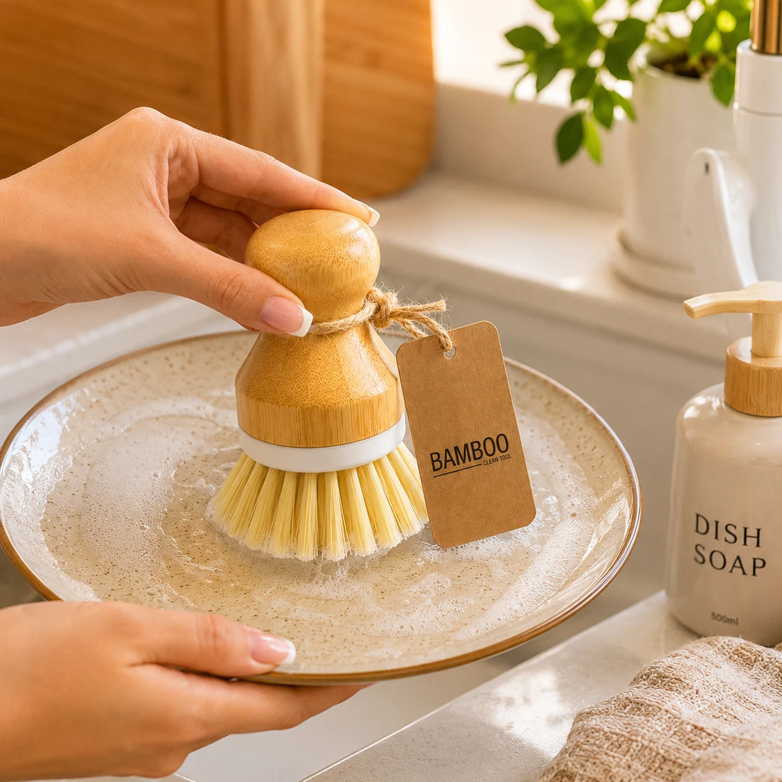 Bamboo Dish Scrub Brush Kitchen Cleaning Brush Wooden Handle Cleaning Tool Eco Friendly Brush