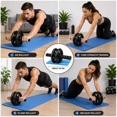 Roller Wheel Double Wheel Core Workout Exercise Roller Sports Gym Fitness Training Tool With Knee Mat