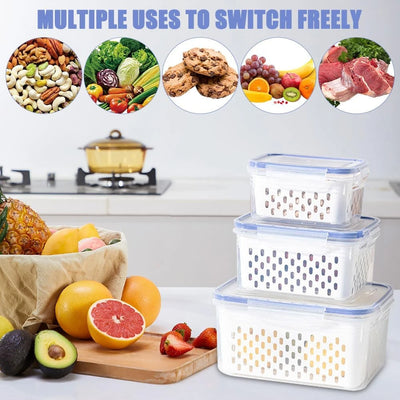 3 Pieces Airtight Fridge Containers Transparent Food Storage Set for Refrigerator Pantry Organization and Meal Prep