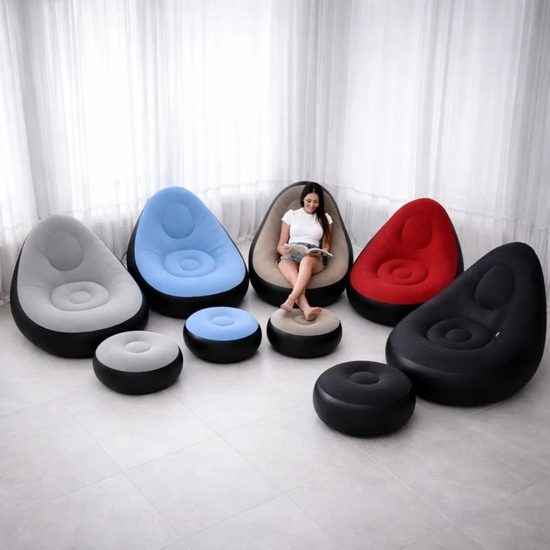 Inflatable Sofa Chair with Ottoman & Manual Air Pump