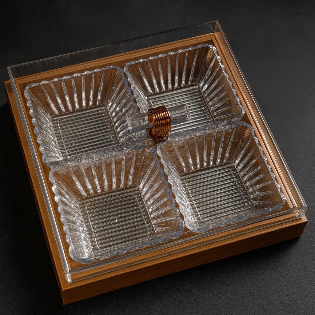 Acrylic Bamboo 4-Compartment Serving Candy Box
