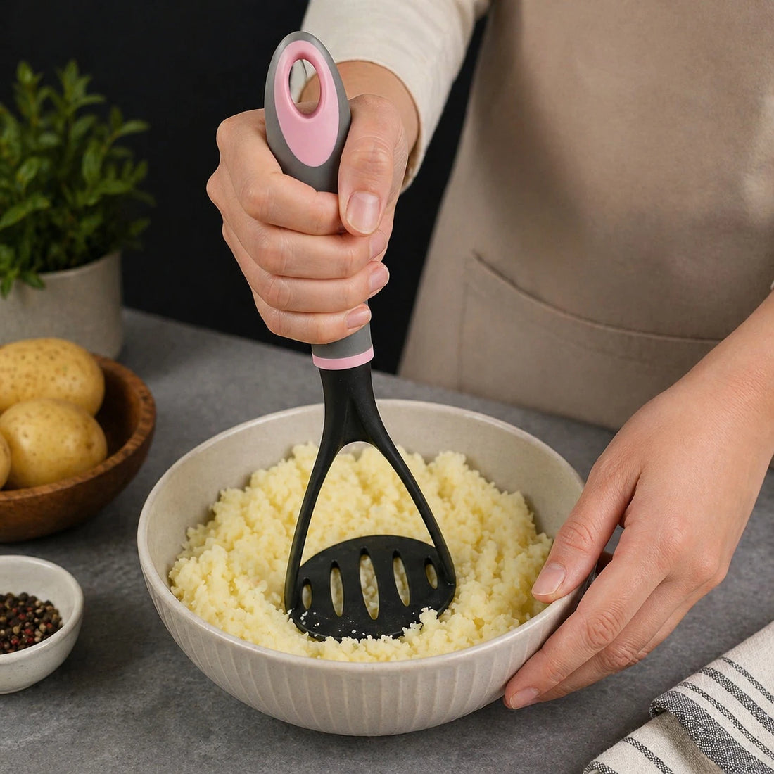 Potato Masher Kitchen Tool Non Stick Mashing Press Ergonomic Handle