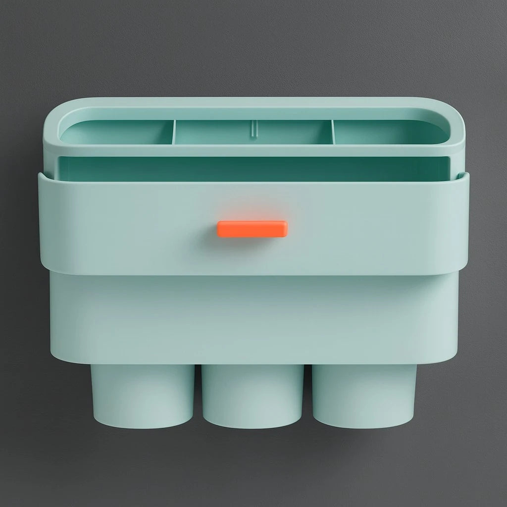 Wall Mounted Bathroom Organizer with Drawer and 3 Removable Cups