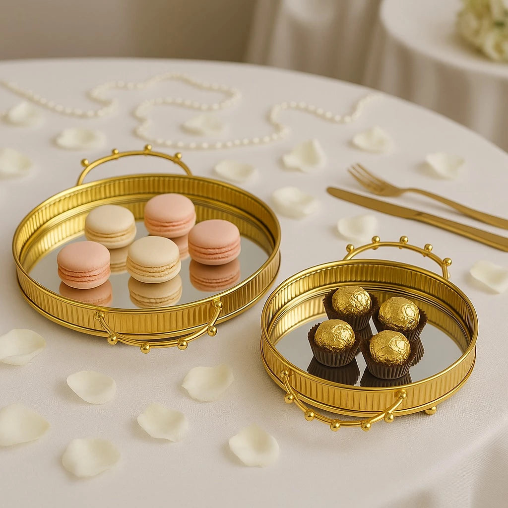 Luxury Gold Mirror Serving Trays – 2 Pcs Set, 30 cm & 25 cm