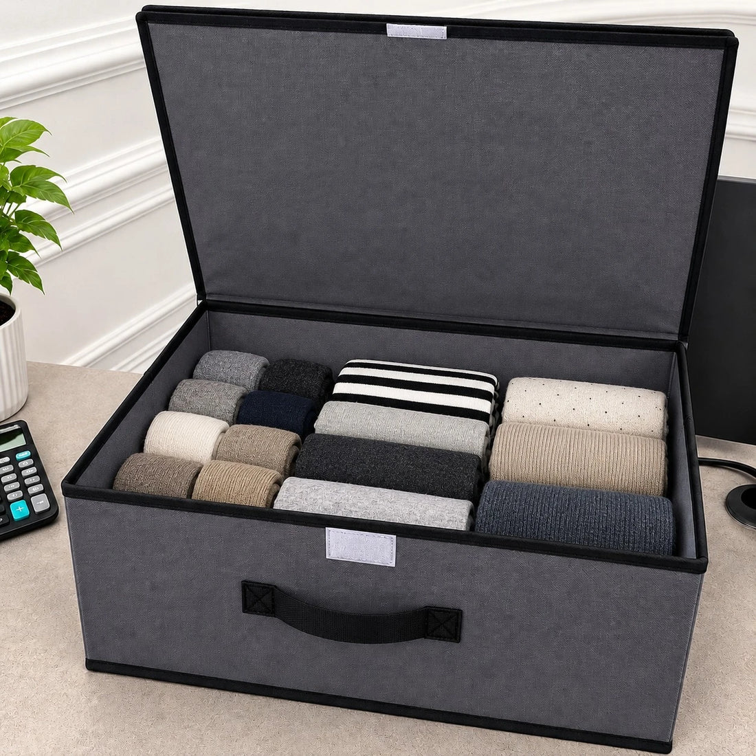 Fabric Storage Box Foldable Clothes Organizer Rectangular Storage Bin Blanket Toy Sock Organizer Closet Shelf Organizer With Lid