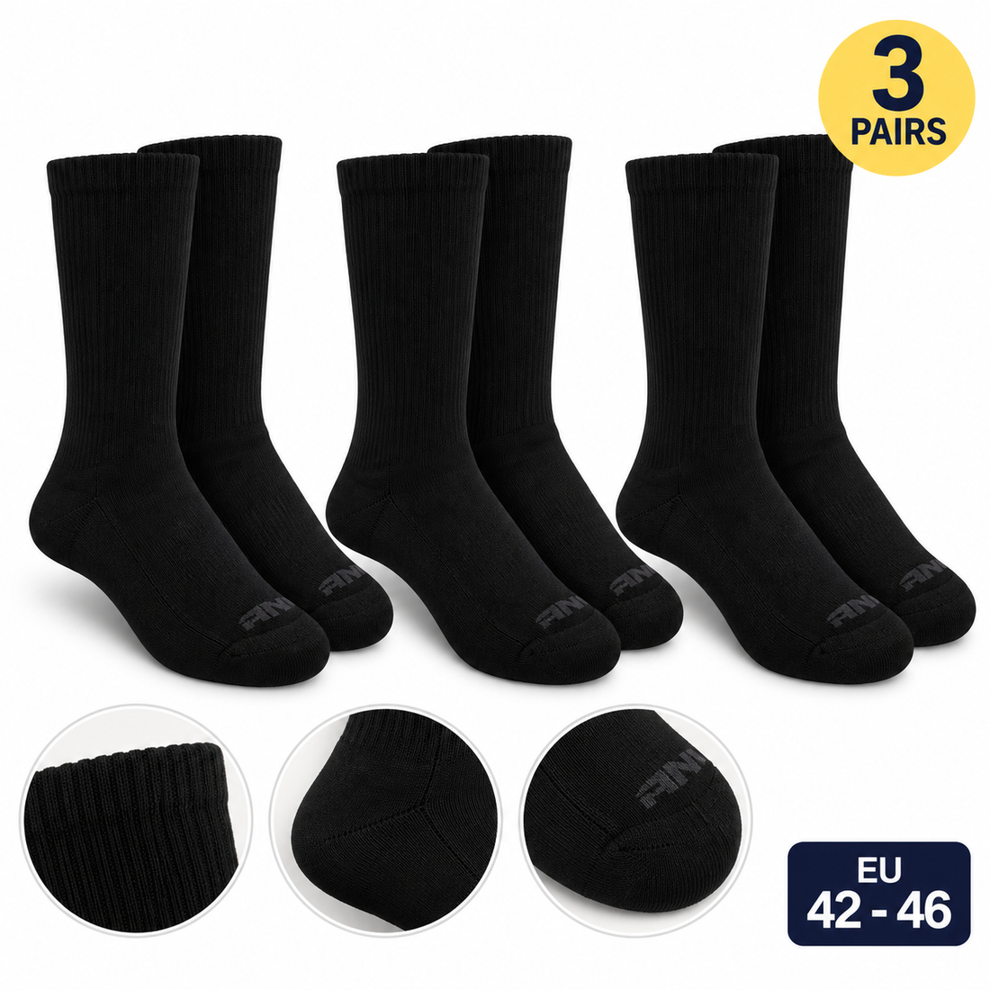 AND1 Men's Crew Socks – Set of 3 Pairs Black