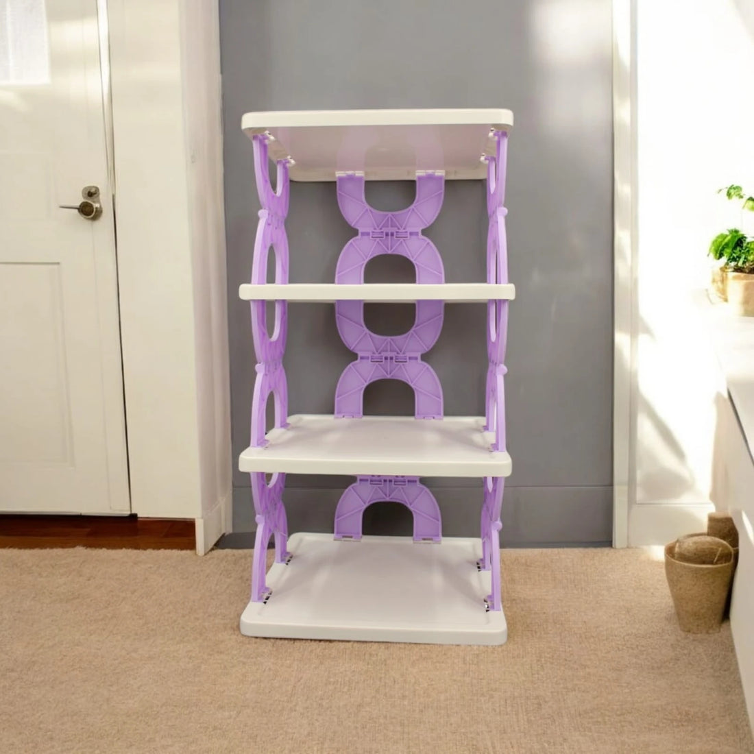 4 Tier Foldable Shoe Rack Space Saving Freestanding Plastic Storage Organizer for Entryway and Closet