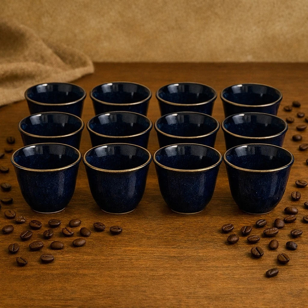 12 Pcs Speckled Navy Ceramic Coffee Espresso Cups Set