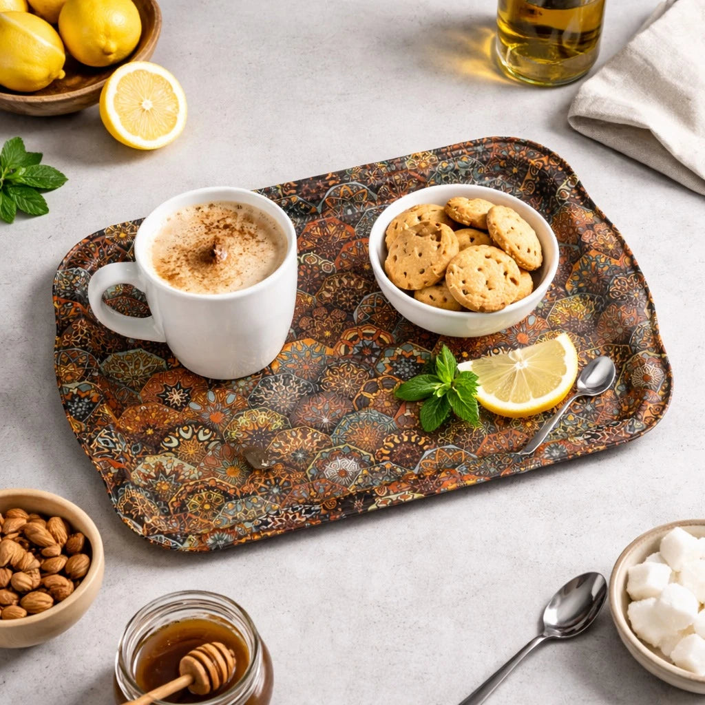 Turkish Serving Tray Rectangular Mandala Pattern Decorative Tray Kitchen Tea Coffee Tray 31 cm Length 21 cm Width