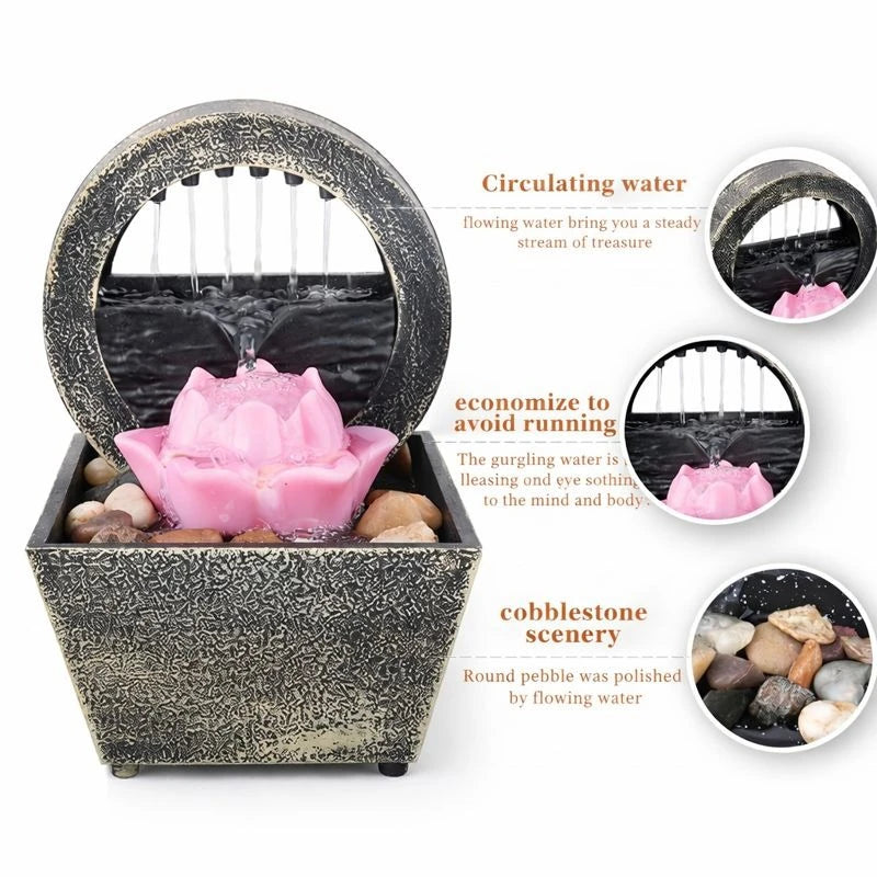 Indoor Tabletop Water Fountain Decorative Lotus Zen Relaxation Home Office Desk Bedroom Meditation Feng Shui Decor