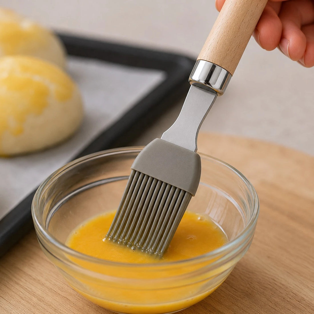 Adawat Silicone Basting Brush Stainless Steel And Wooden Handle Kitchen Cooking Baking Oil Brush