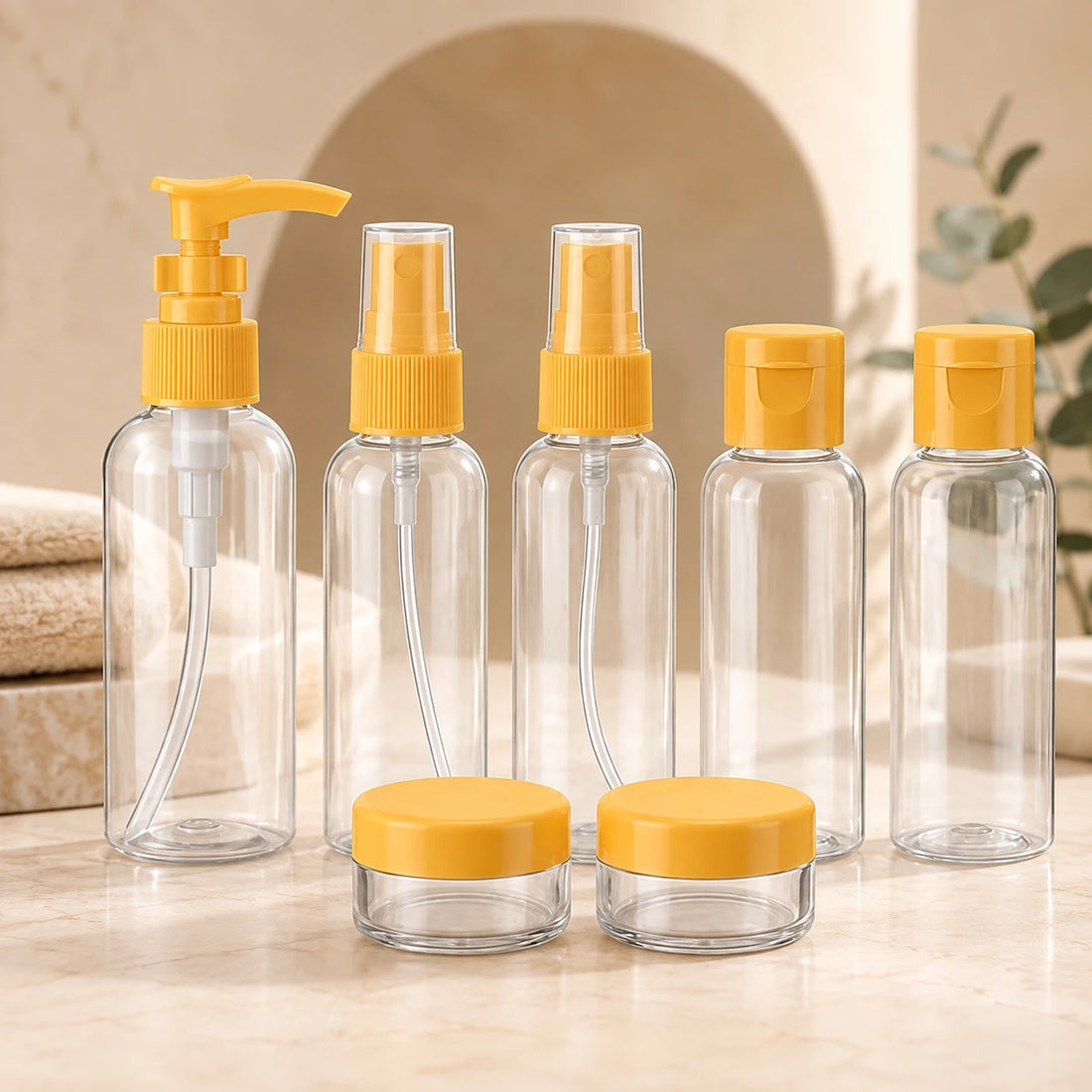 Travel Toiletry Bottles & Containers Set with Clear Carry Orange Pouch