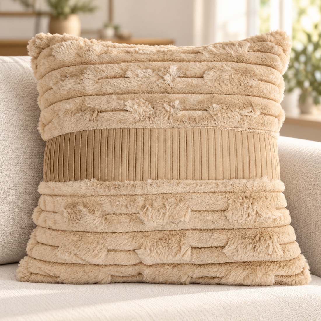 Plush Textured Decorative Cushion with a Zipper