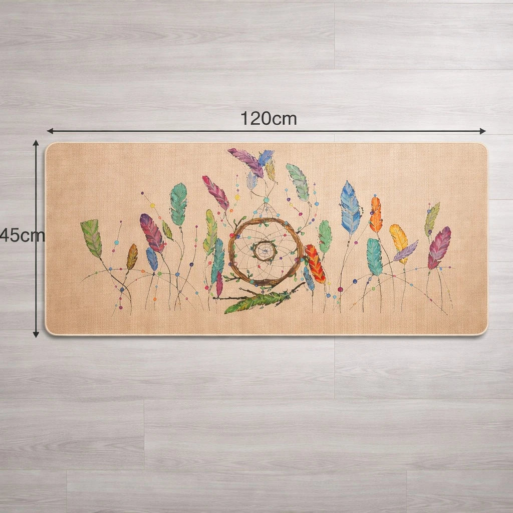 Boho Floor Mat Dreamcatcher Feather Printed Anti Slip Rug Runner Carpet 120 x 45 cm
