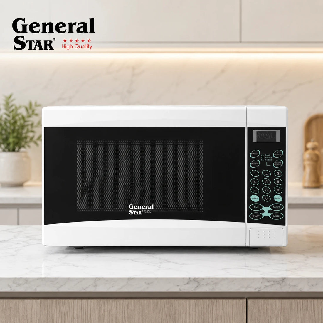 Microwave Oven General Star Digital Control Jet Defrost 20 Liter White Microwave Oven Kitchen Appliance