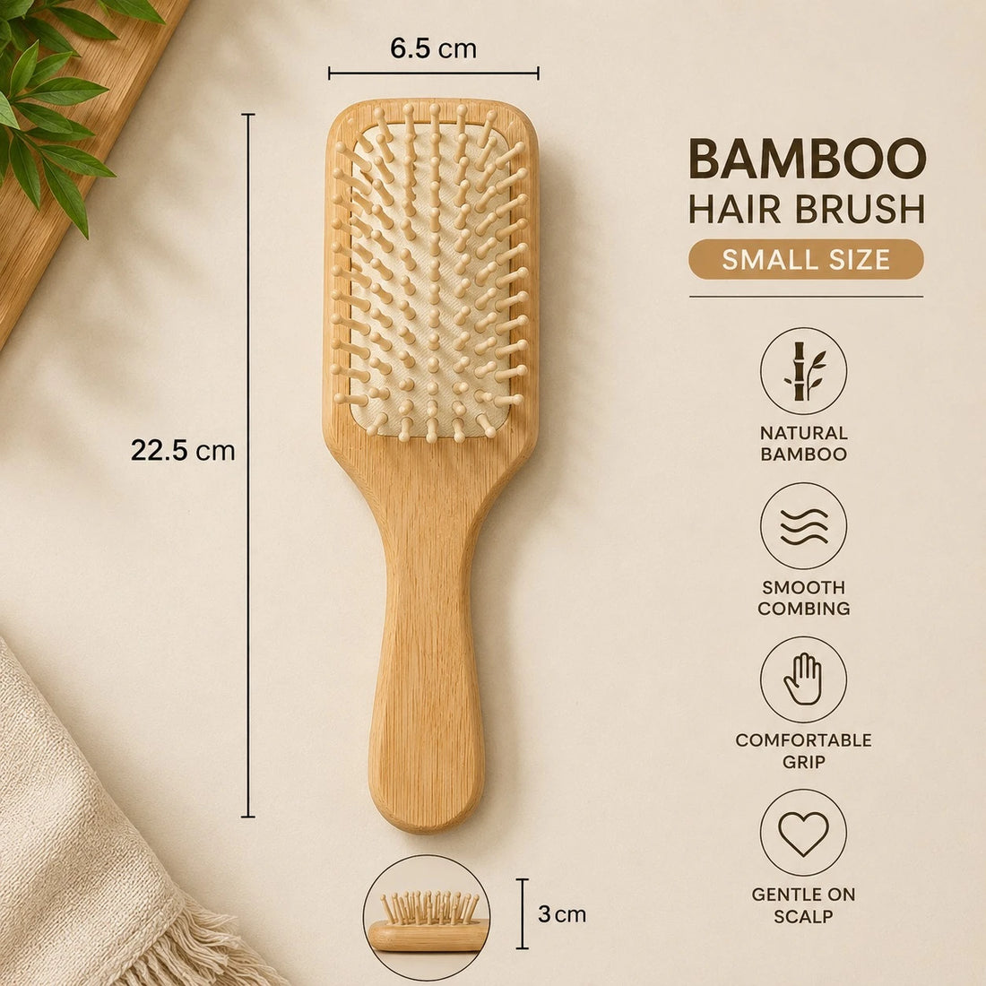 Travel Small Bamboo Paddle Hair Brush Plastic Bristles Scalp Massage Detangling Comb hair styler