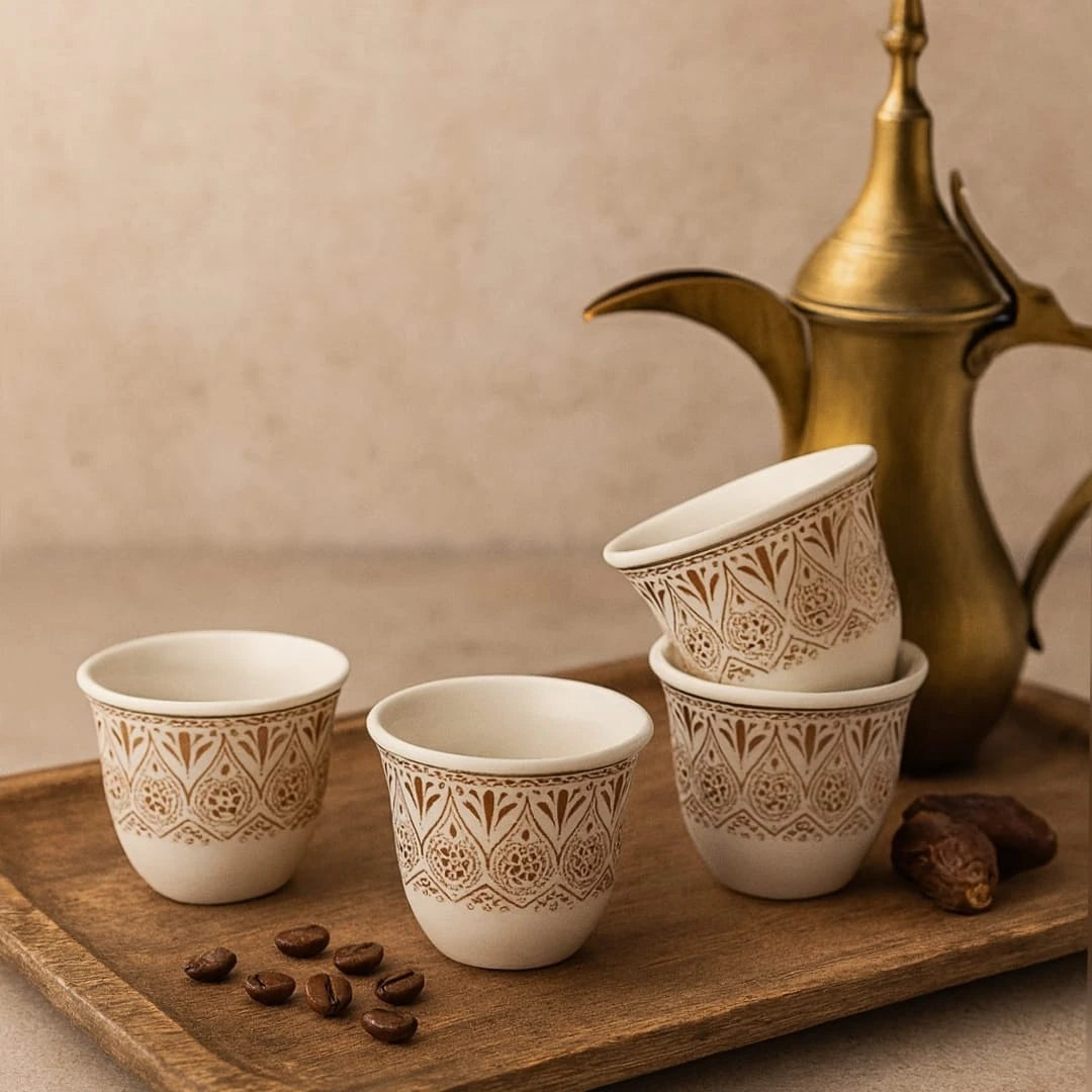 Gold Tulip & Rosette Pattern Coffee Espresso Cups, Set of 12