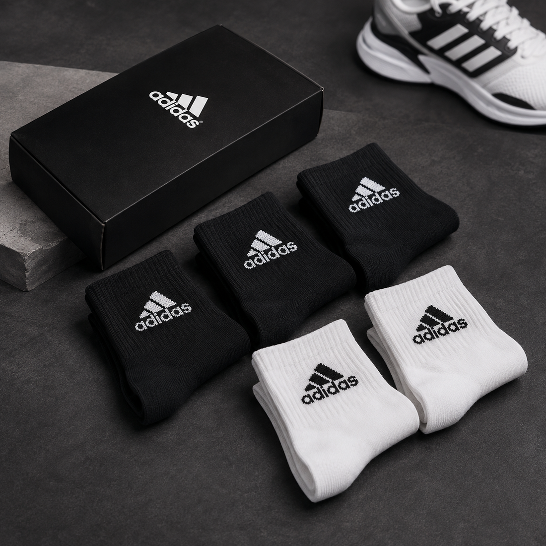 Adidas Sports Crew Socks 5 Pair Set Cotton Athletic Socks Breathable Everyday Training Socks