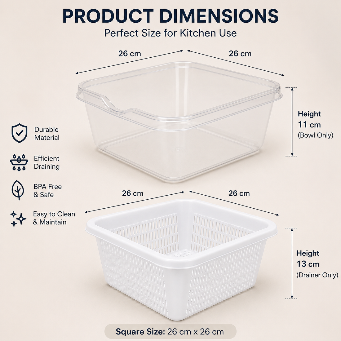 Square strainer & Drainer Set with Storage Container for Fruits & Vegetables
