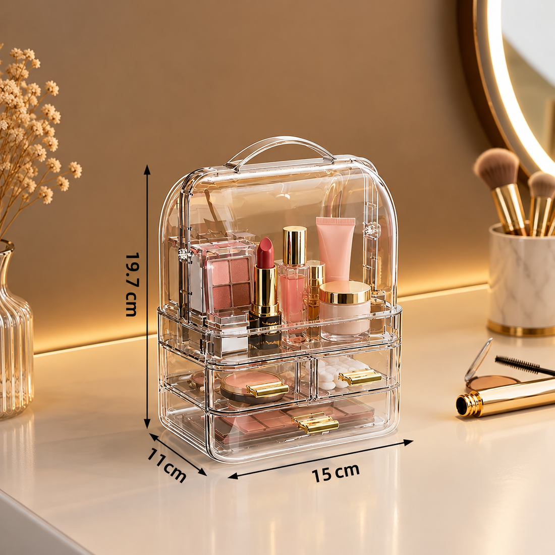 Small Makeup Cosmetic Organizer with Dustproof Cover Drawers