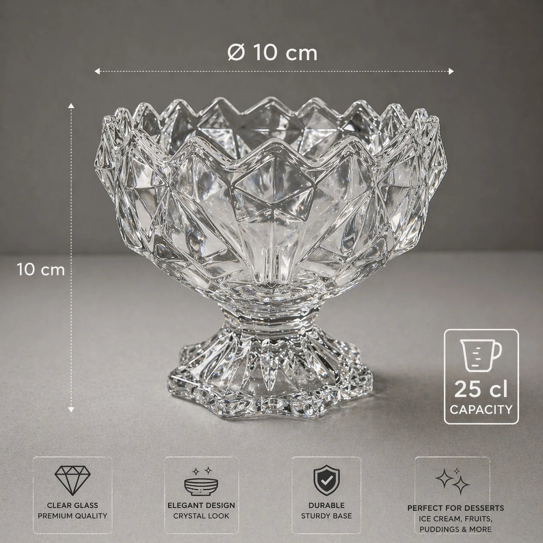 Set Of 2 Cityglass Rocks Glass Ice Cream Cup Crystal Dessert Bowls 25 cl 10 cm
