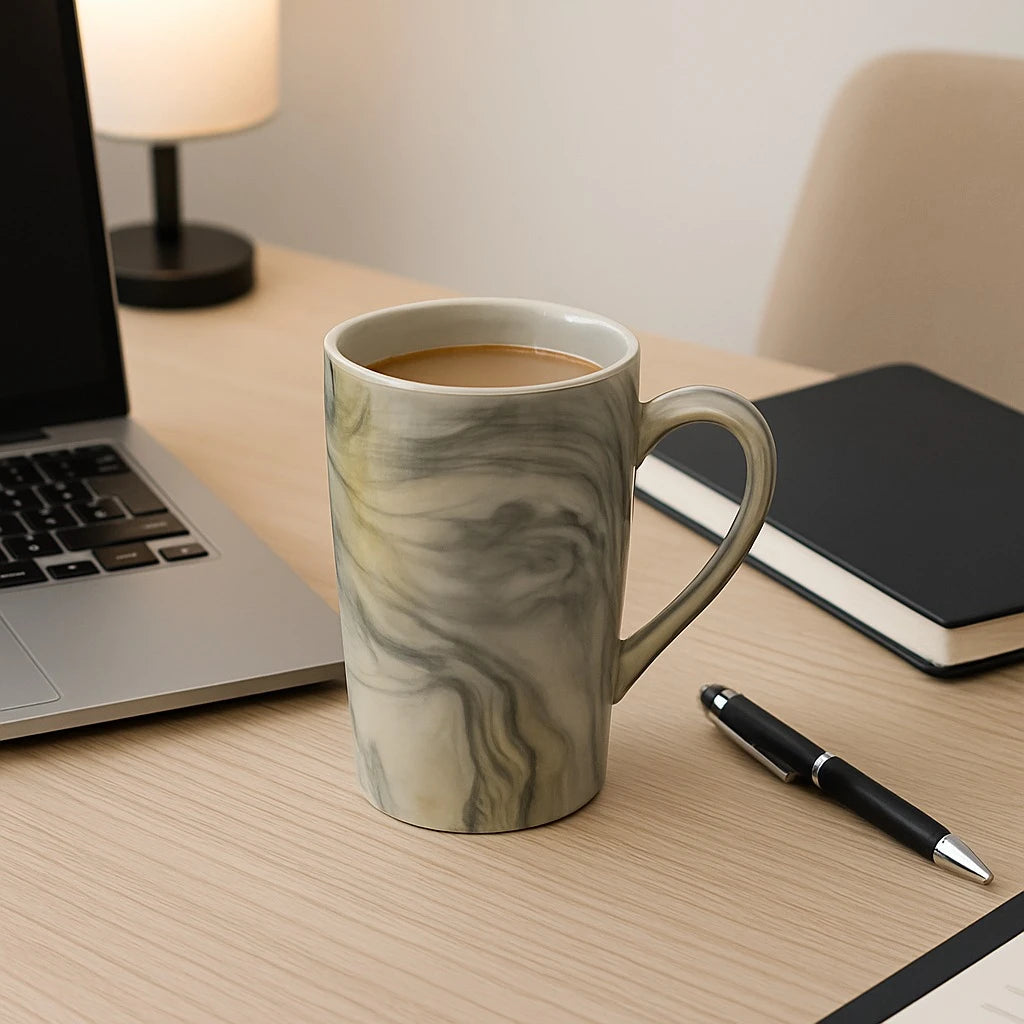 Tall Gray & White Marbled Ceramic Mug