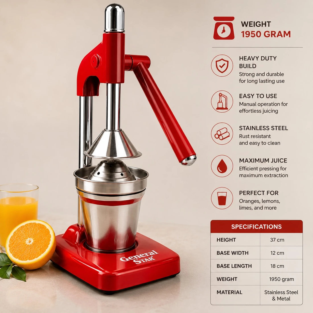 Manual Citrus Juicer Heavy Duty Stainless Steel Fruit Press Orange Lemon Pomegranate Grapefruit Juicer With Collection Cup
