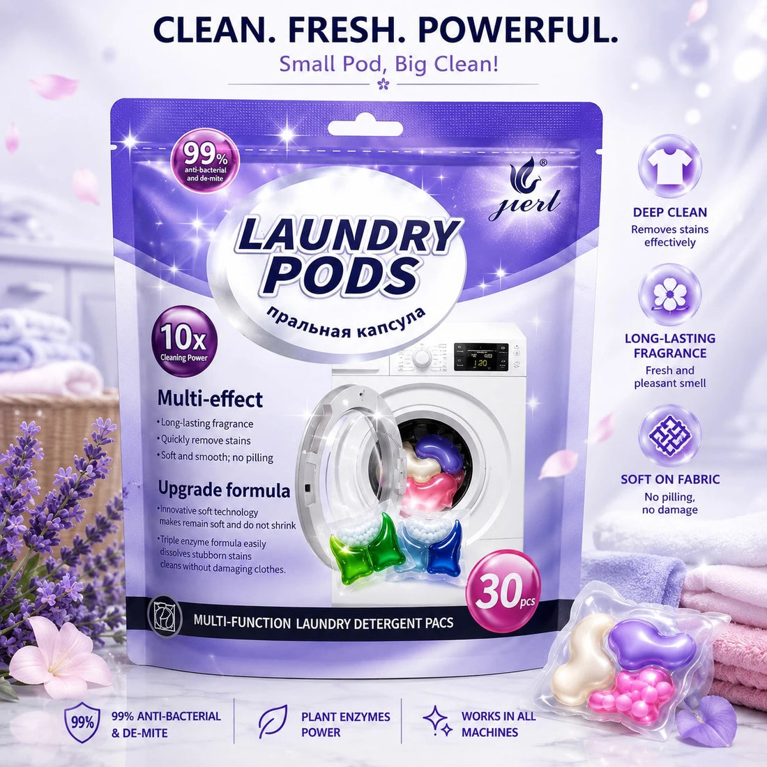 Laundry Pods Multi Function Laundry Detergent Capsules Deep Clean Long Lasting Fragrance 30 PCS