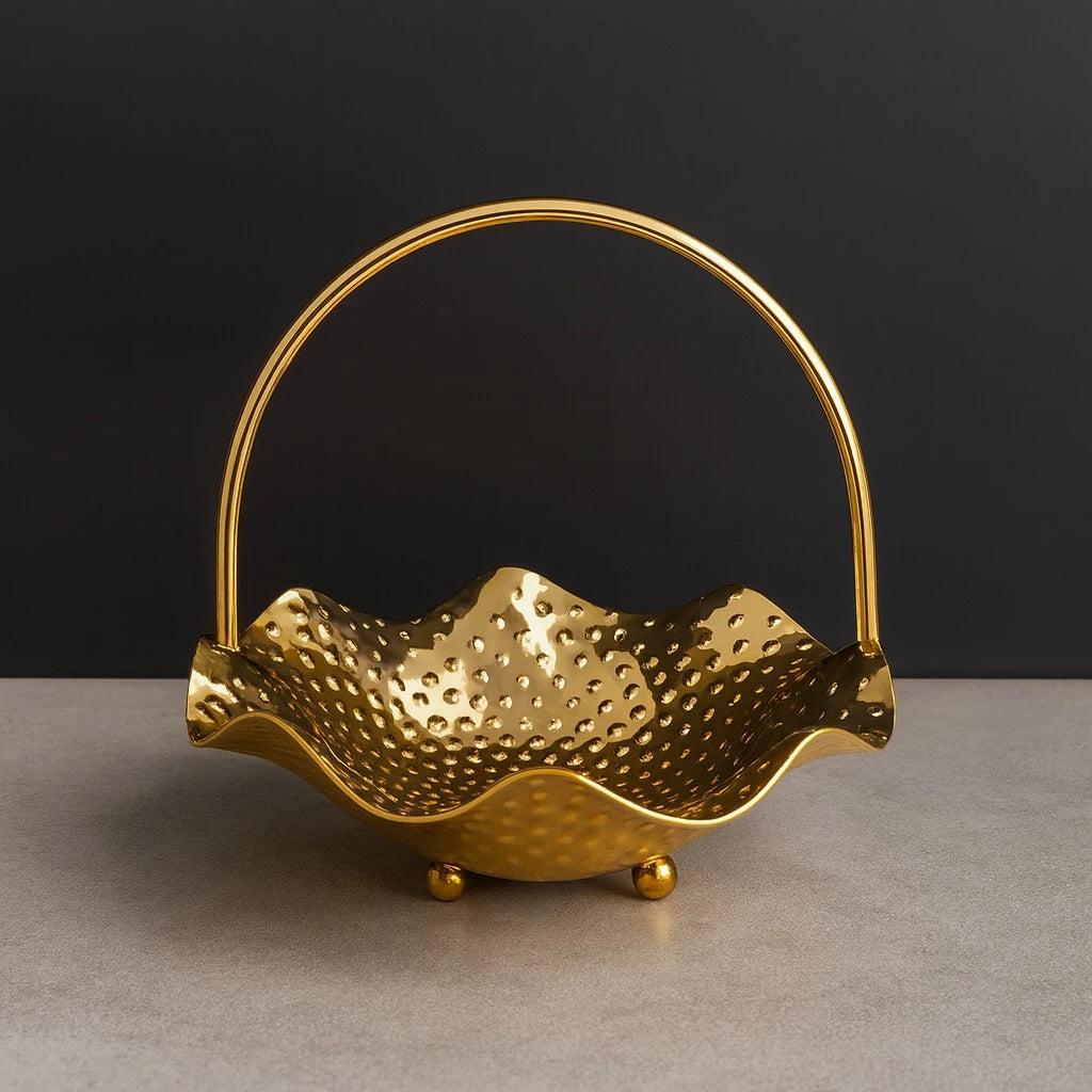 Gold-Plated Mini Serving Basket with Handle