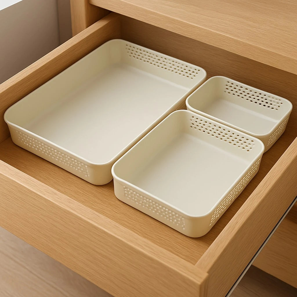 Set of 3 Plastic Drawer Organizer Baskets