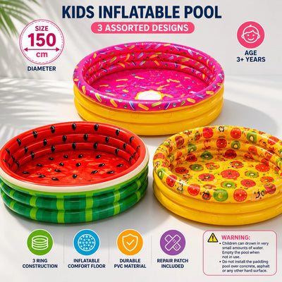 Kids Inflatable Pool Assorted Prints 150cm Garden Swimming Pool Summer Water Play Pool