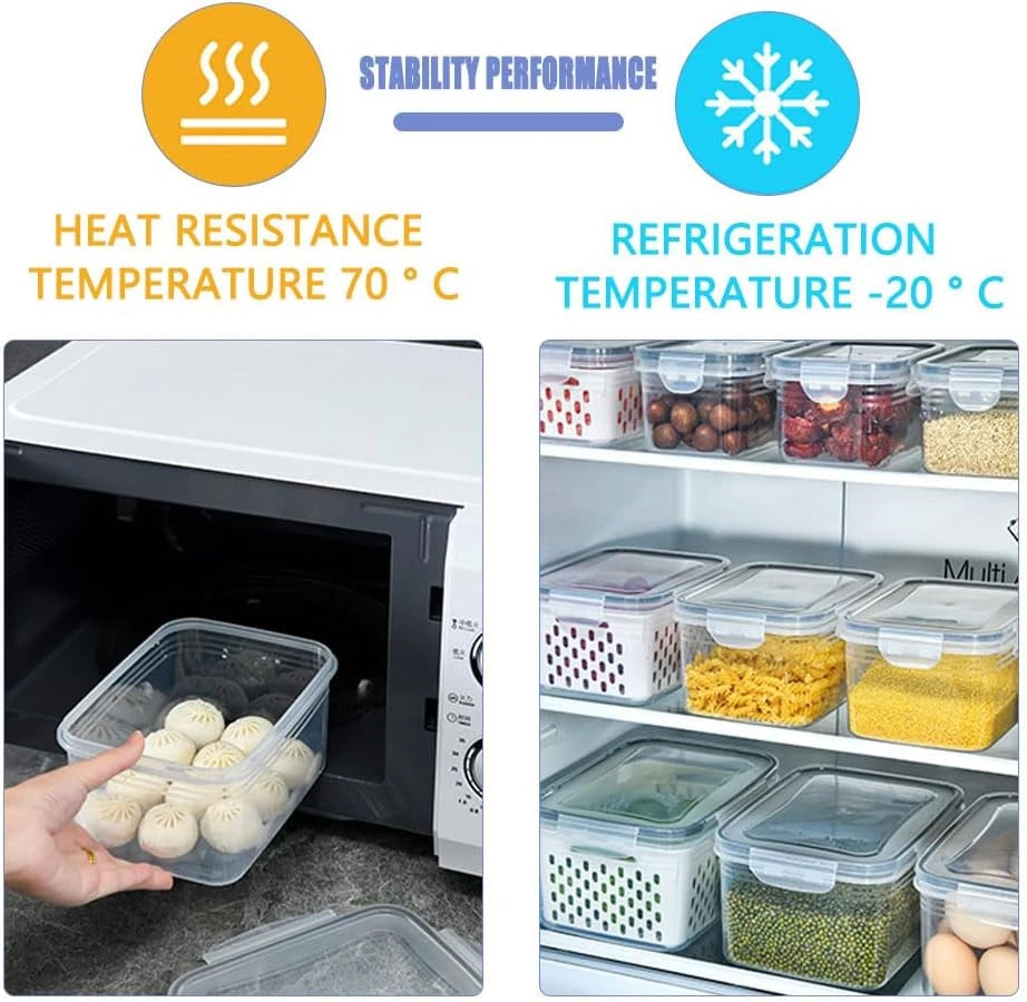 3 Pieces Airtight Fridge Containers Transparent Food Storage Set for Refrigerator Pantry Organization and Meal Prep